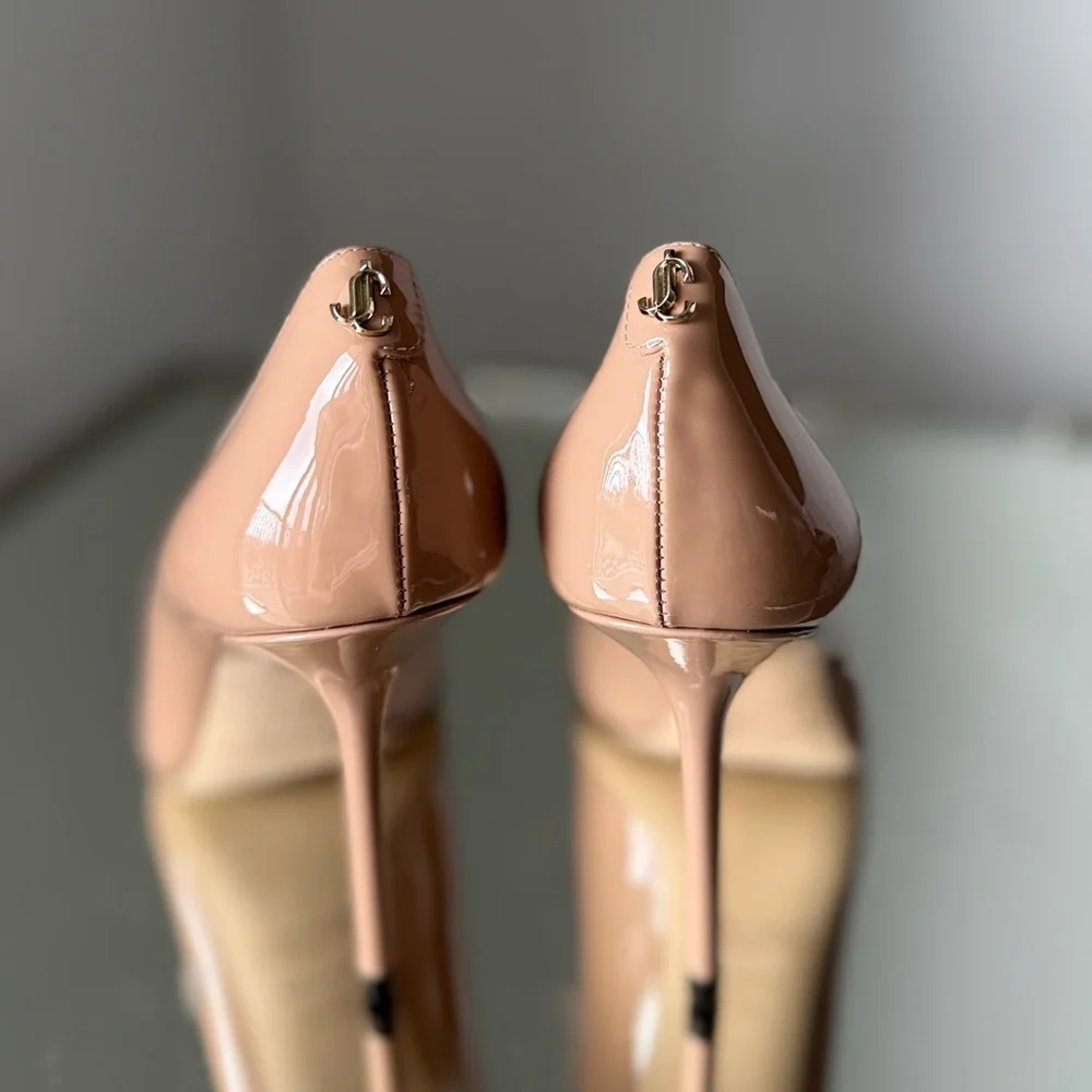 New Jimmy Choo Love Ballet-Pink Patent-Leather Pointed Pumps with JC $825 37.5 - Picture 7 of 11